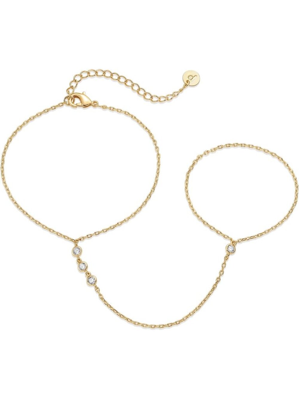 Stylish 14K Gold Plated Hand Chain Bracelet for Women, Adjustable Ring Design